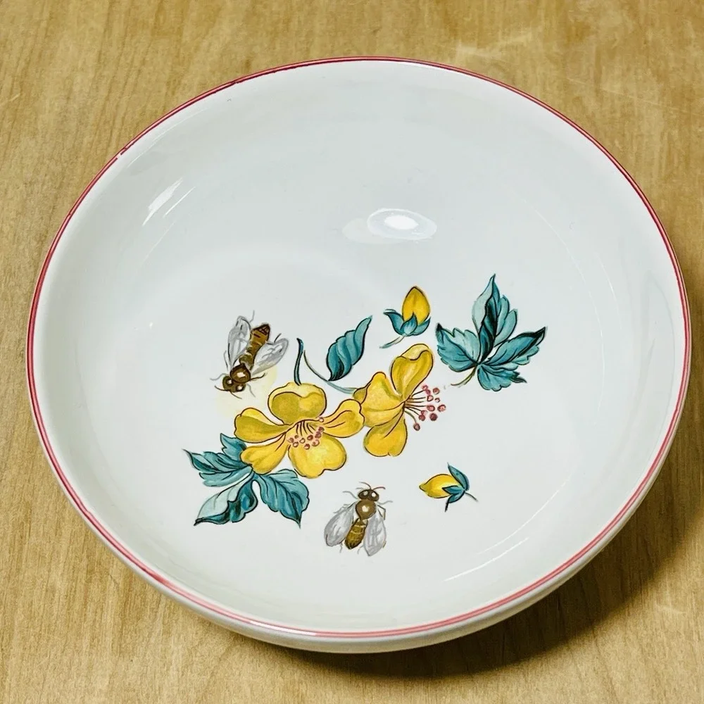 4 Vintage Villeroy & Boch Luxembourg Footed Pedestal Dessert Bowls Fruit Motives